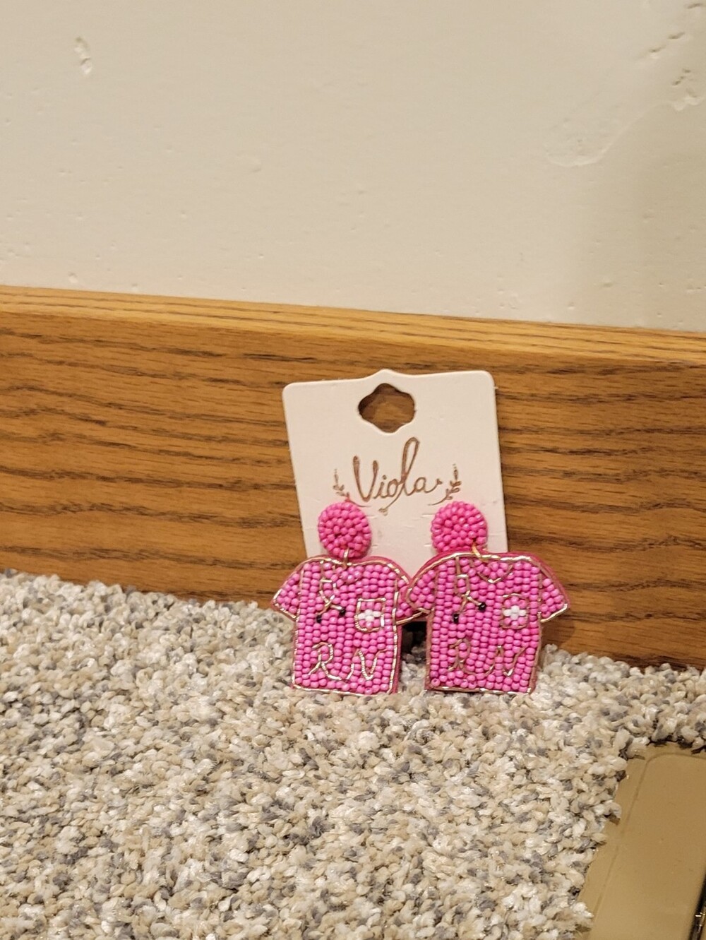 Pink Beaded Nurse Scrub Earrings